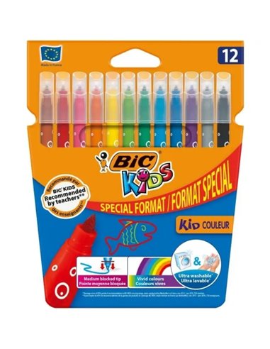 Bic Kids Couleur Pack de 12 Feutres - Pointe Mediana - Lavable - Couleurs assorties
