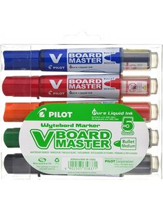 Pilot V-Board Master Begreen Pack de 5 Feutres Pour Tableau Blanca - Pointe Ronde 6mm - Trait 2.3mm - 91% Plastico Reciclado - R