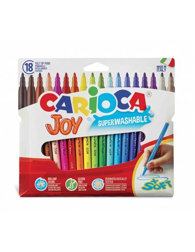Carioca Joy Pack de 18 Feutres - Encre Superlavable - Pointe Fina 2.8mm - Bloqueada - Couvercle Ventilada - Couleur Varios