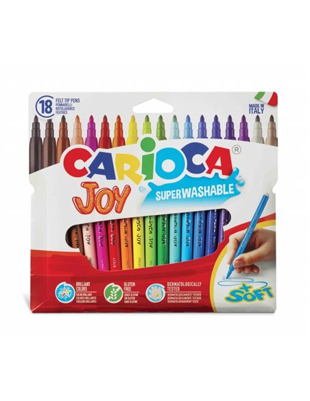 Carioca Joy Pack de 18 Feutres - Encre Superlavable - Pointe Fina 2.8mm - Bloqueada - Couvercle Ventilada - Couleur Varios