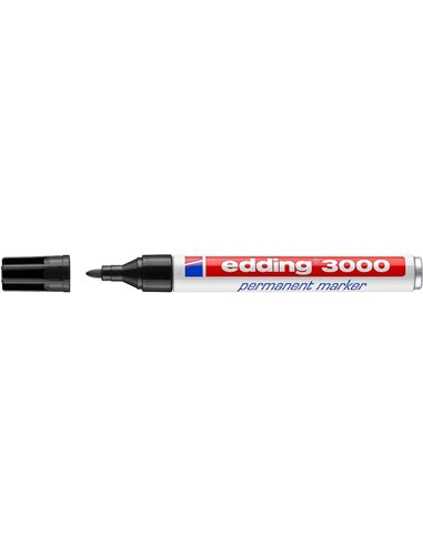 Edding 3000 Feutre Permanent - Pointe Ronde de 1.5mm - Trait entre 1.5 et 3mm - Rechargeable - Séchage rapide - Couleur Noir