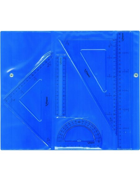 Maped Pack de Instrumentos de Dibujo - Règle de 30cm, Règle de 15cm, Escuadra, Cartabon et Transportador - Étui Avec Fermeture e