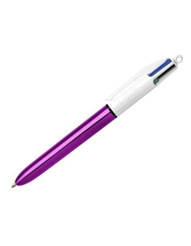 Bic 4 Colours Shine Stylo à bille de Bola Retractil - Pointe de 1mm - Trait de 0.4mm - Encre Avec Base de Aceite - Corps Violet 