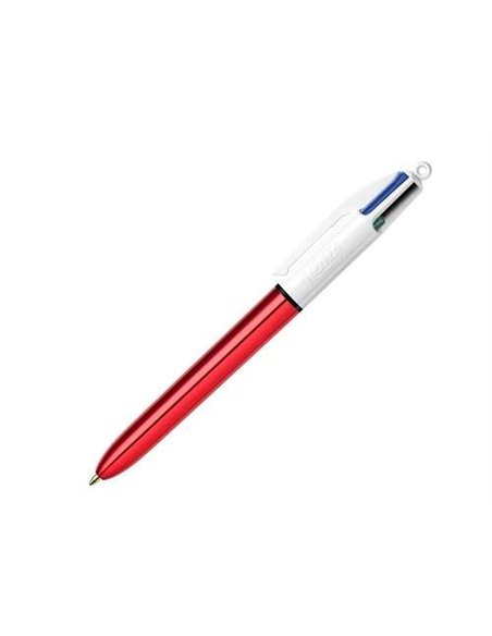 Bic 4 Colours Shine Stylo à bille de Bola Retractil - Pointe de 1mm - Trait de 0.4mm - Encre Avec Base de Aceite - Corps Rouge M