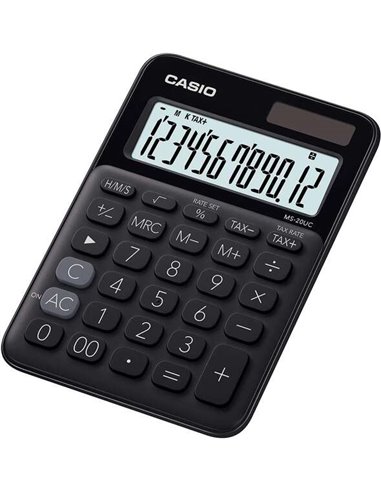 Casio MS-20UC Calculadora de Sobremesa Pequeña - Écran LCD de 12 Digitos - Alimentation Solar et Pilas - Couleur Noir
