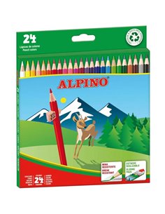 Alpino Pack de 24 Lapices de Couleurs Hexagonales - Mina de 3mm - Résistant à la Rotura - Bandeja Amovible - Couleurs assorties