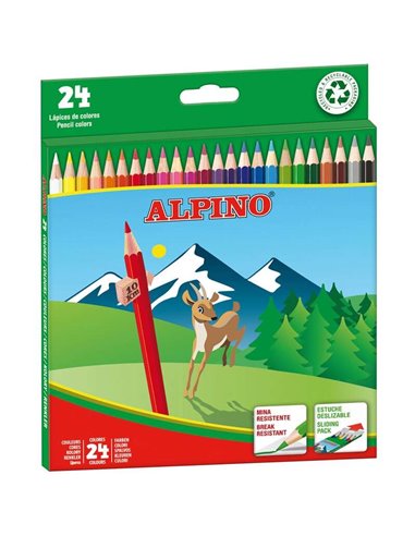 Alpino Pack de 24 Lapices de Couleurs Hexagonales - Mina de 3mm - Résistant à la Rotura - Bandeja Amovible - Couleurs assorties