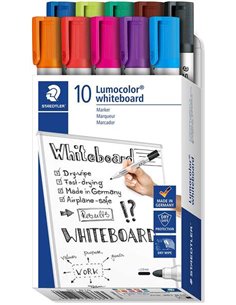 Staedtler Lumocolor 351 Pack de 10 Marcadores Pour Tableau Blanca - Pointe 2mm Aprox - Séchage rapide - Couleurs assorties