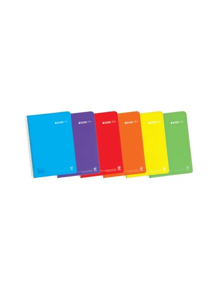 Enri Plus Cahier Spirale Format Folio Pautado 3.5mm - 80 Feuilles 90gr Avec Margen - Cubierta de Plastico - Couleurs assorties