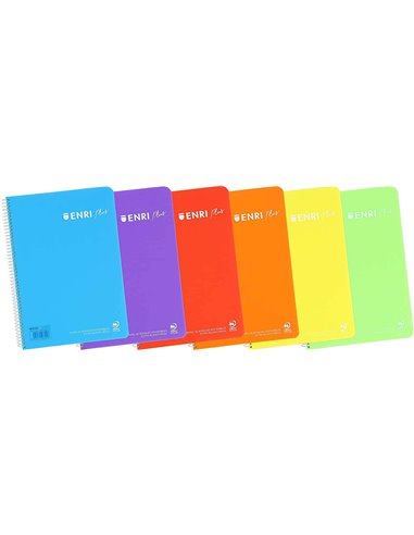 Enri Plus Cahier Spirale Format Folio 1 Linea - 80 Feuilles 90gr Avec Margen - Cubierta de Plastico - Couleurs assorties