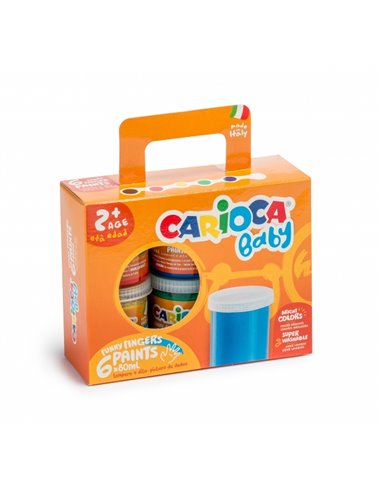 Carioca Tempera Baby Pack de 6 Botes de Pintura de Dedos 2+ - Lavable - Atoxica - Sans Olor - Maxima Creatividad et Diversion - 