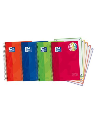 Oxford Europeanbook 5 Cahier Spirale Format A4+ Cuadriculado 5x5mm - 120 Feuilles - Couvercle Extradura acabado Brillante - 5 Ba