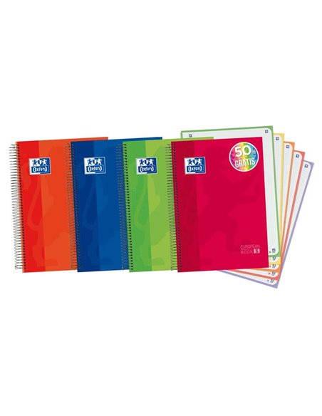 Oxford Europeanbook 5 Cahier Spirale Format A4+ Cuadriculado 5x5mm - 120 Feuilles - Couvercle Extradura acabado Brillante - 5 Ba