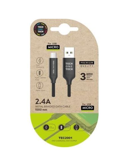 TechOneTech Câble USB-À Mâle à Micro-USB Mâle 1m - Recubierto de Nylon Tressé