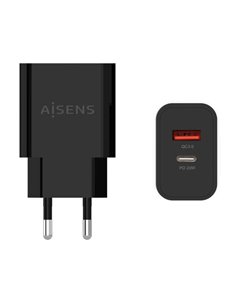 Aisens Cargador 20W - 1xUSB-C PD3.0 - 1xUSB-À QC3.0 - Couleur Noir