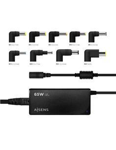 Aisens Cargador 65W Automatico Universal Multitension Pour Portable Avec 9 Conectores + USB-À QC.3.0 - Couleur Noir