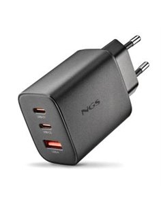 NGS ERA 65W Cargador de Pared Ultrarrapido GaN - 2 USB-C et 1 USB-À - Couleur Noir