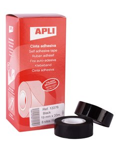 Apli Ruban Adhesiva Negra 19mm x 33m - Résistant à l'eau et à la Intemperie - Facile de Cortar Avec les Manos - Idéal Pour Usage