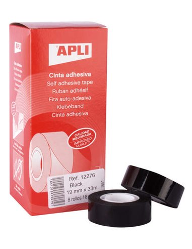Apli Ruban Adhesiva Negra 19mm x 33m - Résistant à l'eau et à la Intemperie - Facile de Cortar Avec les Manos - Idéal Pour Usage