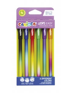 Carioca Oops Easy Pack de 6 Boligrafos Borrables Avec Pointe de Ø 0.7mm - Encre Termo Sensible - Corps Avec Efecto Degradado de 