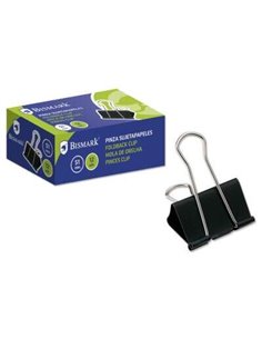 Bismark Pack de 12 Pinzas Sujetapapeles Metalicas de 51mm - Pala Abatible - Couleur Noir