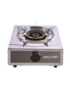 Muvip Serie Strong Cocina de Gas Inox 1 Fuego - Encendido Piezoelectrico - Quemador de Hierro Fundido Desmontable