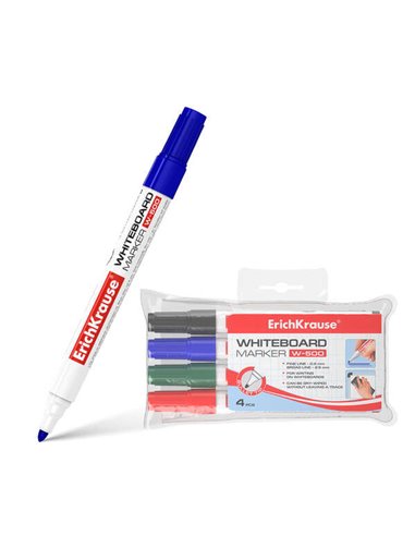 Erichkrause W-500 Pack de 4 Feutres Pour Tableau Blanca - Pointe en Forma de Bala - Trait de 0.8 à 2.5mm - Encre à Base de Alcoh
