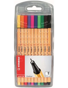 Stabilo Point 88 Pack de 10 Feutres de Pointe Fina de Fibre - Trait de 0.4 mm - Encre Avec Base de Eau - Couleurs assorties