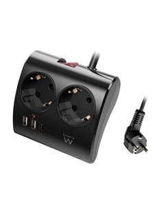 Ewent Regleta de 5 Tomas de Sobremesa - 2x Schuko 16A - 2x USB-À - 1x USB-C - Interruptor On/Off - Câble de 1.5m - Couleur Noir