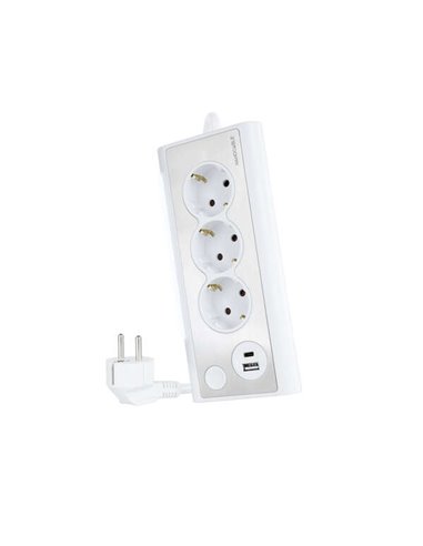 Nanocable Regleta de Sobremesa Avec 3x Shuckos, 1x USB-C et 1x USB-À - Iluminacion LED Avec Interruptor - Câble de 1.50m