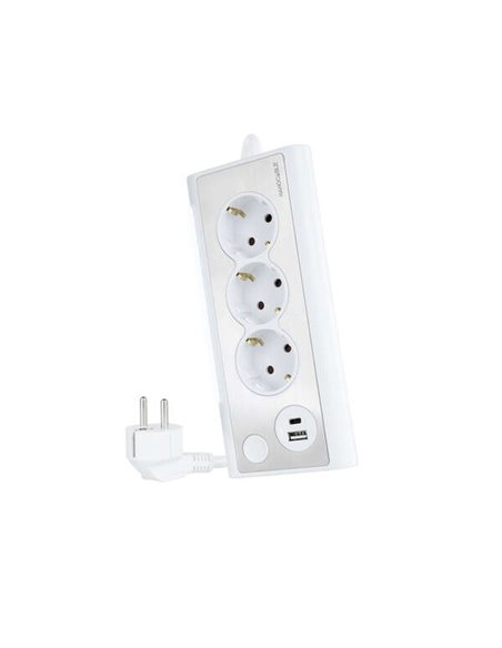 Nanocable Regleta de Sobremesa Avec 3x Shuckos, 1x USB-C et 1x USB-À - Iluminacion LED Avec Interruptor - Câble de 1.50m