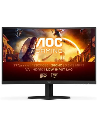 AOC G4 Monitor 27" Curvo 1500R LED Fast Va FullHD 280Hz HDR10 - Respuesta 1ms - Angulo de Vision 178° - HDMI, DisplayPort, Audio