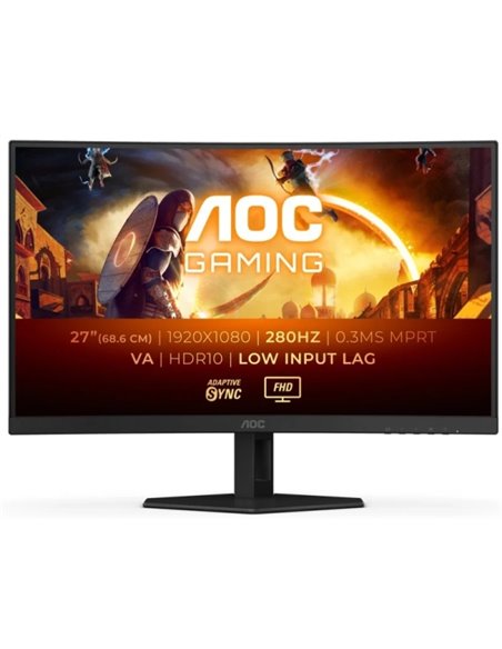 AOC G4 Monitor 27" Curvo 1500R LED Fast Va FullHD 280Hz HDR10 - Respuesta 1ms - Angulo de Vision 178° - HDMI, DisplayPort, Audio