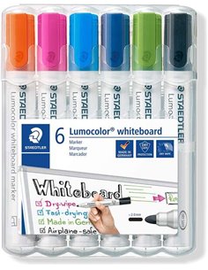 Staedtler Lumocolor 351 Pack de 6 Marcadores Pour Tableau Blanca - Séchage rapide - Couleurs assorties