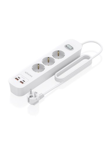 Aisens Regleta Avec 3 Tomas Schuko - 2xUSB-C - 2xUSB-À - Câble de 1.4m - Interruptor Avec Indicateur LED - Power Delivery 3.0 - 