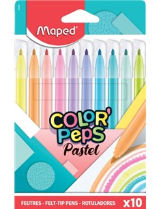 Maped Couleur´Peps Pastel Pack de 10 Feutres Avec Pointe Media Bloqueada 2.8mm - Encre Lavable - Couleurs Pastel Assortis