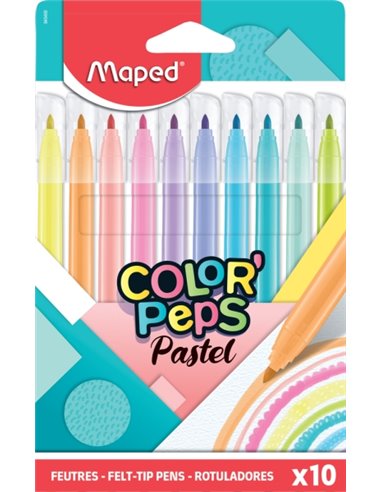 Maped Couleur´Peps Pastel Pack de 10 Feutres Avec Pointe Media Bloqueada 2.8mm - Encre Lavable - Couleurs Pastel Assortis