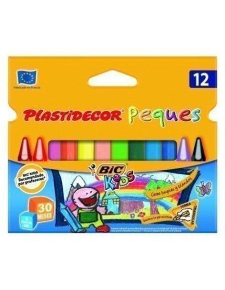 Bic Kids Plastidecor Peques Boîte de 12 Lapices de Cera Triangulares - Idéal Niños Pequeños - Textura blanda - No Mancha