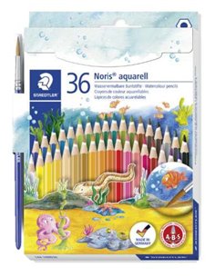 Staedtler Noris Aquarell Pack de 36 Lapices Hexagonales de Couleurs + Pincel - Renfort de Mina Pour Mayor Resistencia à la Rotur