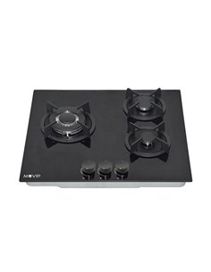 Muvip MV0626 Cocina de Gas Encastrable - 3 Zonas de Coccion - Quemador et Soportes de Hierro Fundido - Cristal Templado de Haute