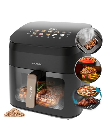 Cecotec Cecofry and Grill Smokin' 8500 Freidora de Aire - 2200W - Capacité 8.5L - Temperatura Regulable Jusqu'à 200ºC - Ahumador