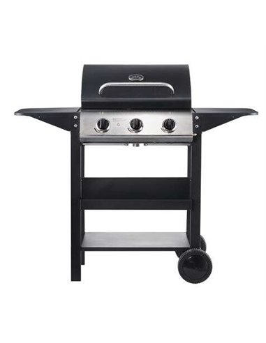 Muvip Barbacoa Gas 3 Fuegos - 1209x586x1076mm - Rejillas esmaltadas, bandejas laterales, termometro en Couvercle - Couleur Noir