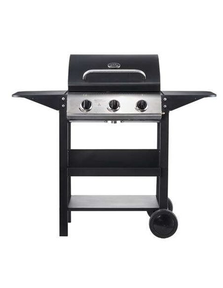 Muvip Barbacoa Gas 3 Fuegos - 1209x586x1076mm - Rejillas esmaltadas, bandejas laterales, termometro en Couvercle - Couleur Noir