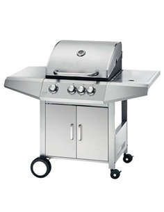 Muvip Barbacoa Gas Inox 4 Fuegos - Estructura de Acier Inoxydable - 3 Fuegos Centrales + 1 Fuego Latéral - 2 Rejillas Esmaltadas
