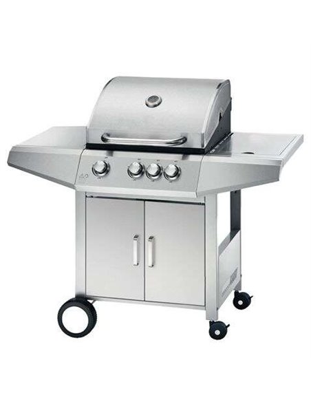 Muvip Barbacoa Gas Inox 4 Fuegos - Estructura de Acier Inoxydable - 3 Fuegos Centrales + 1 Fuego Latéral - 2 Rejillas Esmaltadas