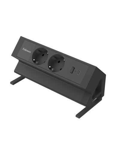Fellowes Regleta de Sobremesa de 2 Tomas - USB-À - USB-C - Câble 2m - Abrazadera Pour Escritorios de 10 à 45mm - 8.75x19.64x9.7c