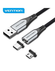 Vention CQMHD Câble USB-À 2.0 à Micro-B et USB-C Magnetico - Conectores Intercambiables - Transfert 480 Mb/s - Couleur Gris