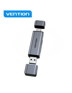 Vention Lector de Tarjetas 2-in-1 USB 3.0 À+C - Aluminium Métallisé - Supporte SD/TF - Capacité 512GB - Lectura Dual - Couleur G