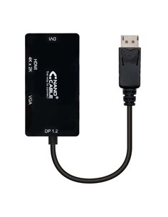 Nanocable Conversor Displayport à VGA / DVI / HDMI - 3 en 1 - DP 1.2/M-VGA/H-DVI/H-HDMI/H 4K - 15 cm - Couleur Noir