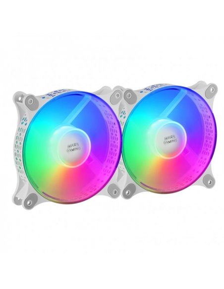 Mars Gaming MF-DUO Kit de Ventiladores - Iluminacion 360º FRGB RAINBOW - Ultra Silencioso - Conectividad 3PIN+4PIN - 2 Unidades 